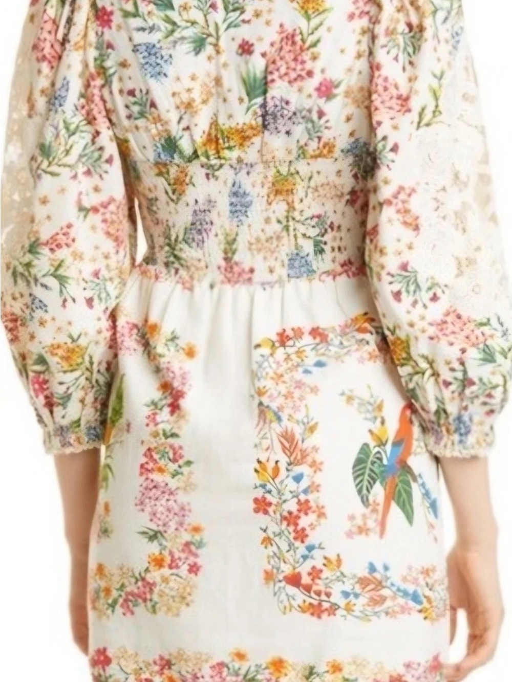 Farm Rio Forest Scarves Lace Billowy Sleeve Embroidered Minidress SZ Large - Picture 7 of 8